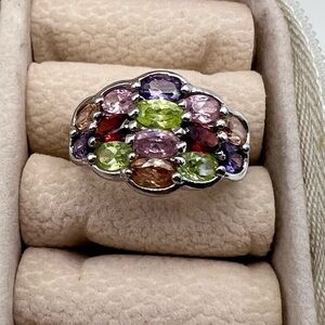 Multicolor Gemstone Silver Cocktail Ring